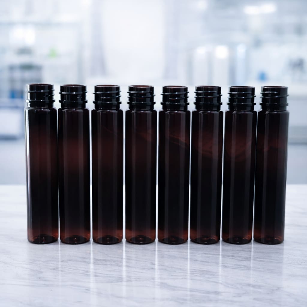 Round cosmetic bottle for lotions and creams